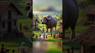 A beautiful buffalo enters into a small village and villagers reaction #buffalo