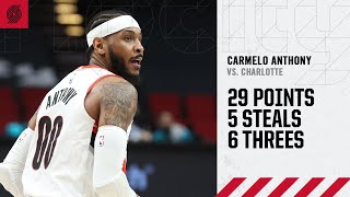 Carmelo Anthony (29 PTS, 5 STL) Highlights | Trail Blazers vs. Hornets