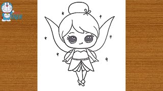 how to draw a Disney Tinker Bell Fairy step by step cute||Si es así, dibuja Disney Tanker Bell Ferry