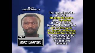 Modeste Hyppolite ~ Short Obituary