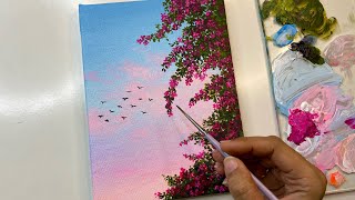 Easy flower painting/ cloud painting technique / acrylic painting for beginners