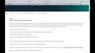 Michigan Nurse Aide Registry Update 07/26/2023