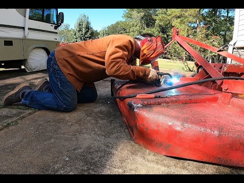 Welding Repairs On An Old Bush Hog Rotary Brush Cutter - YouTube