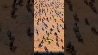 A pride of lions ambushes buffaloes during their migration in search of water. #lion #buffalo