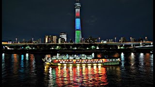 東京スカイツリー　ライトアップ　パラリンピック　あと348日　　屋形船