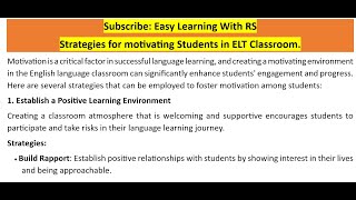 TSC: Strategies for motivating Students in ELT Classroom शिक्षक सेवा आयोग