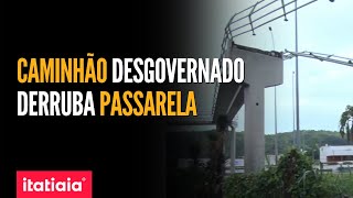 CAMINHÃO PERDE FREIO, ATINGE PASSARELA E DEIXA PESSOAS FERIDAS