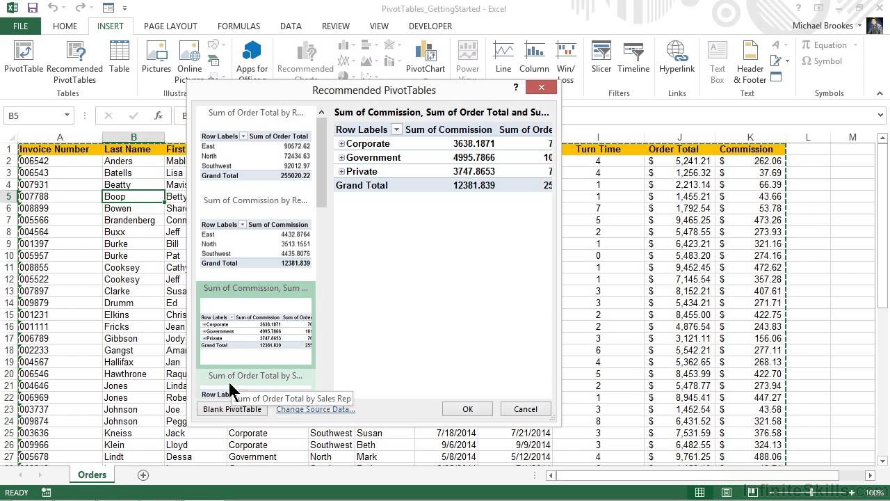 Microsoft Excel - Pivot Tables Tutorial | Using Recommended Pivot ...