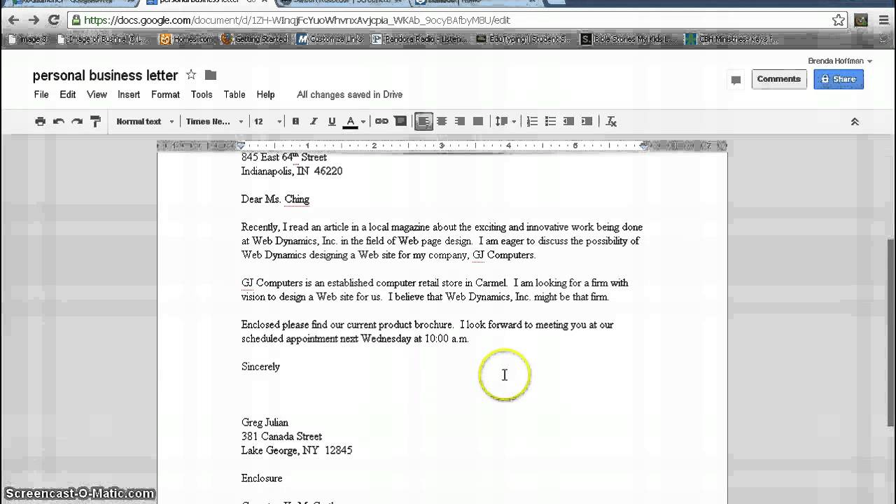 Personal Business Letter Format Google Documents Youtube