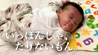 【よくばり】指しゃぶりならぬ、げんこつしゃぶりをする生後2ヶ月の赤ちゃん