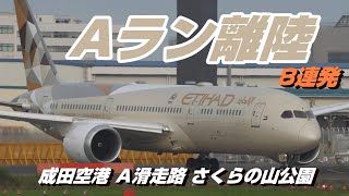 【4K】成田空港 さくらの山公園 Aランより離陸８連発