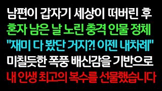 【실화사연】 남편이 갑자기 세상이 떠버린 후 혼자 남은 날 노린 충격인물 정체 미칠듯한 폭풍 배신감을 기반으로 내 인생 최고의 복수를 선물했습니다ㅣ라디오드라마ㅣ사이다사연ㅣ