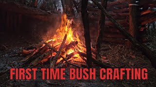 My First Attempt at BUSH CRAFTING! Wet AND Cold Survival Camping and Cooking