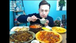 지후 깐쇼새우+쟁반짜장+육개장+군만두 먹방 bj Jihoo Eating Show Muk-bang