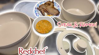 COOKING STEAK \u0026 RAMEN! RED CHEF CERAMIC POTS AND PANS REVIEW @Redchefcookware