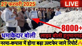 आज का नरमा कपास भाव 27-02-2025🙏🔥नरमा भाव 8000+ पार #cotton #hanumangarh #mandi #mandibhav