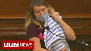 California assemblywoman brings newborn to the legislature floor  - BBC News