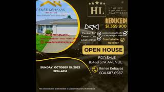 RANCHER FOR SALE-PRICE REDUCED OPEN HOUSE SUN., OCT15,  2-4PM. #cloverdale #realestate #openhouse