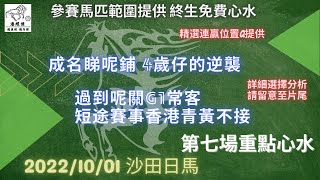 港經佬賽馬貼士及分析｜第七場參賽馬匹資料｜01-10-2022 沙田十場日馬田草賽事｜免費心水及賽馬貼士｜全方位博彩及投資頻道｜足球｜賽馬｜股票｜樓市 #賽馬貼士