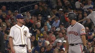 SF@SD: Myers and MadBum talk things out at first base