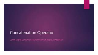 31 SQL Concatenation Operator