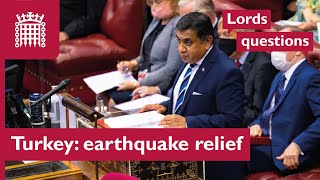 Lords urgent question on Turkey earthquake relief | House of Lords | 6 February