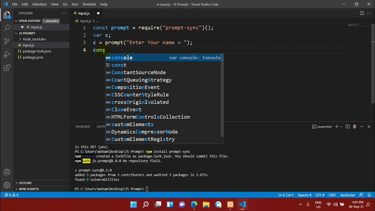 How To Take Input In JavaScript Using Visual Code | How To Run ...