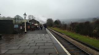 Steam loco 41241 arriving Oakworth station on the KWVR 15/02/2025