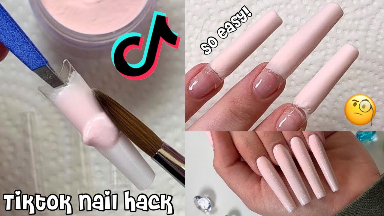 INSANE Beginner TIKTOK Nail Tip Hack! How To Apply Acrylic To Your Non ...