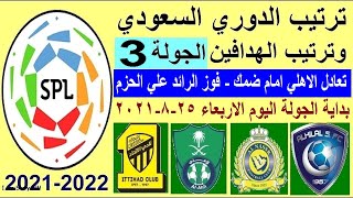ترتيب الدوري السعودي وترتيب الهدافين الجولة 3 الاربعاء 25-8-2021 - تعادل الاهلي وفوز الرائد