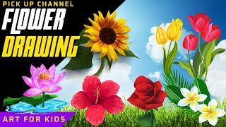 Flowers Drawing for kids | Crayons Drawing for kids | Coloring | Sketching