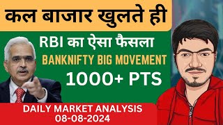 Nifty Prediction and Bank Nifty Analysis for Thursday | 08 August 24 | Bank NIFTY Tomorrow