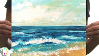 How to Paint in Acrylics | Easy Ocean Beach Painting Tutorial | 15-minute painting!
