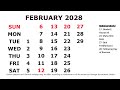 february calendar 2028