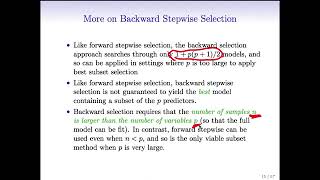 Statistical Learning: 6.3 Backward stepwise selection