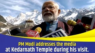 PM Modi addresses the media at Kedarnath Temple during his visit.
