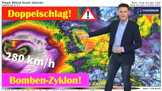 Orkan-Doppelschlag für Europa: Bombogenese sorgt für gefährliche Großwetterlage! Böen nahe 300 km/h