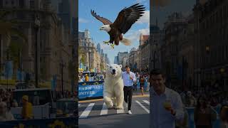 Eagle and Polar Bear Parade Ronaldo leads a New Year's Day #AvianAnimalAdventures #ronaldo #eagle