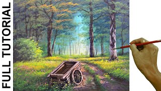 Acrylic Landscape Painting Tutorial / Old Cart in the Forest / JMLisondra