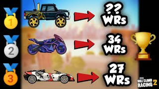 Top 10 Vehicle with Most World Records 🏆in Time Trails - Hill Climb Racing 2
