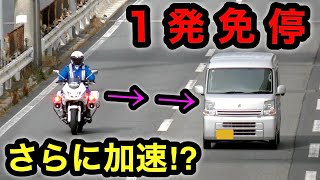 白バイに気付かず、さらに加速⁉️ 一般道を爆走する軽バンに天罰‼️　[サイレン 取り締まり スカッと 一発免停 赤切符]