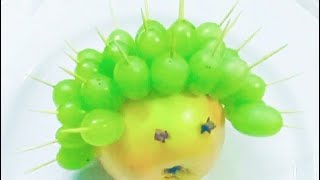 ♦Hedgehog pear and grapes,Fruit garnish & kiwi design,Fruit carving,art in apple,আপেল দিয়ে কিউই তৈরি