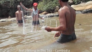 Net Fishing in the Sea near Otres Beach in Cambodia