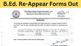 CRSU RE-APPEAR Forms out 2022-23 Exams for B.Ed. 1st \u0026 2nd year