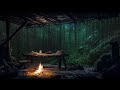 Overnight in a Cave|Heavy thunder and rain sounds over In The Forest& Crackling Fireplace for Sleep