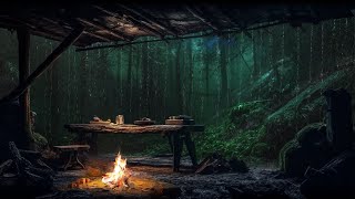 Overnight in a Cave|Heavy thunder and rain sounds over In The Forest& Crackling Fireplace for Sleep