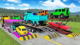 TRANSPORTING PIXAR CARS \u0026 FRUITS WITH COLORED \u0026 JOHN DEERE vs CLAAS vs TRACTORS - BeamNG.drive #962