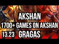 AKSHAN vs GRAGAS (TOP) | 1700+ games, 7 solo kills, 1.5M mastery, Dominating | EUW Diamond | 13.23