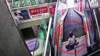Boy’s hand gets stuck on escalator