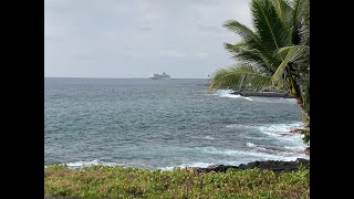 See Steffen is live! Afternoon Kona Hawai’i surf + Pride of America  🚢🦜🦀🏄‍♂️🐙🌋  #cruiseship